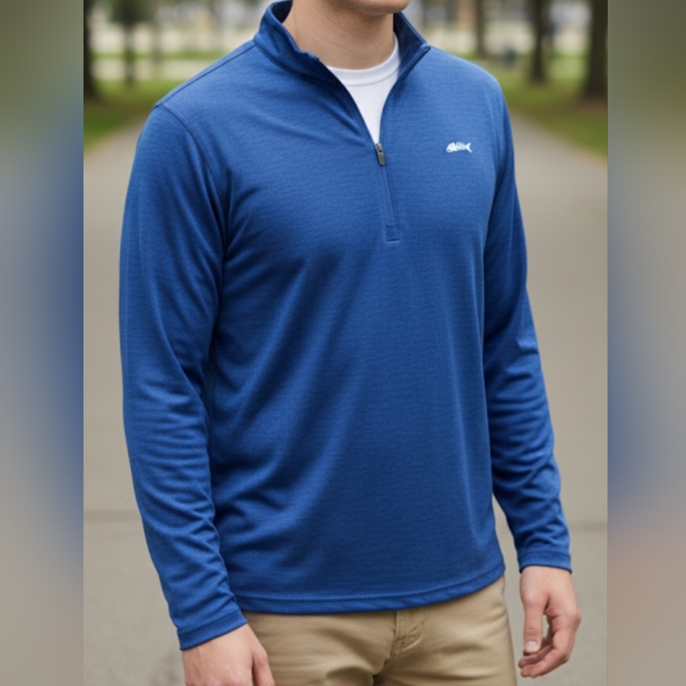 Silver Bait Shirt Mens M Blue‎ UPF 50+ 1/4 Zip Stretch Performance Fishing